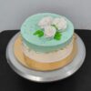 Blue and white base with white rose flowers